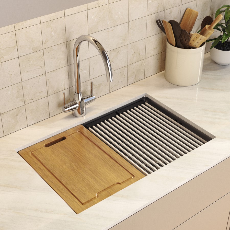 Chrome Undermount Kitchen Workstation Sink Unit & Accessories - Mae