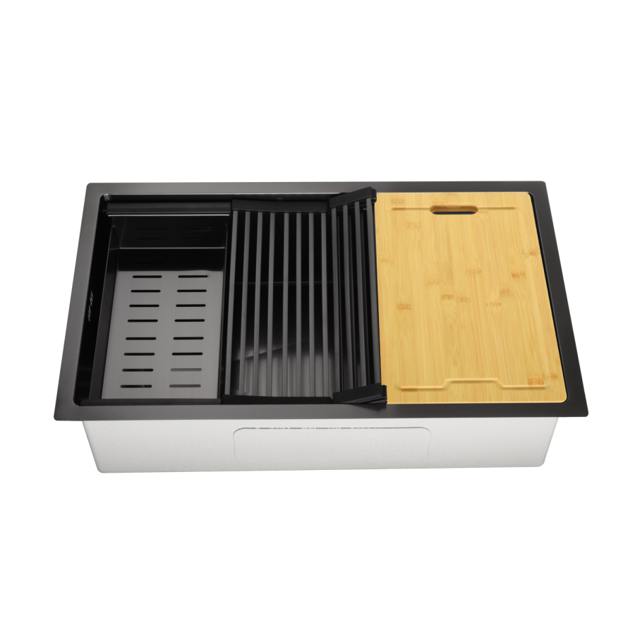 Black Large Undermount Kitchen Workstation Sink Unit & Accessories - Mae