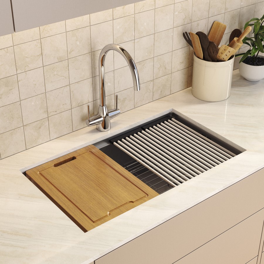 Chrome Large Undermount Kitchen Workstation Sink Unit & Accessories - Mae