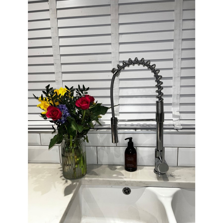 Chrome Single Lever Pull Out Dual Spray Monobloc Kitchen Mixer Tap - Enza Malvern
