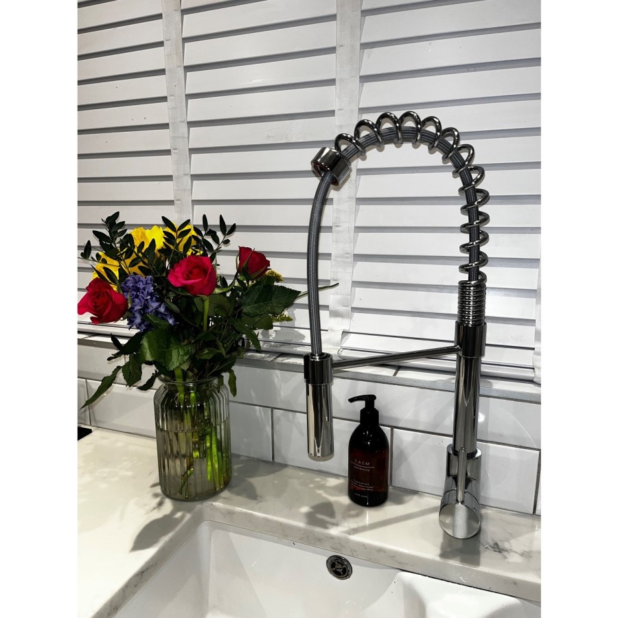 Chrome Single Lever Pull Out Dual Spray Monobloc Kitchen Mixer Tap - Enza Malvern