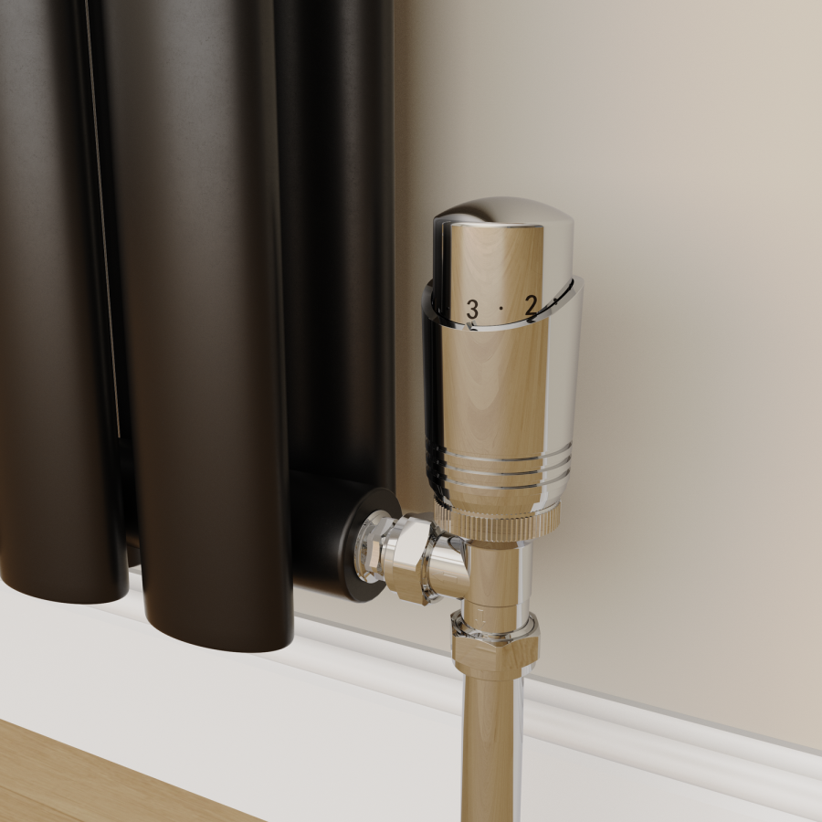 Elego Chrome Modern TRV Angled Thermostatic Radiator Valves With Lockshield