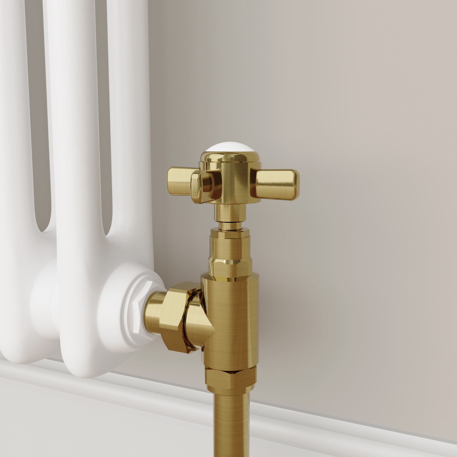 Elego Brass Maesta Brushed Traditional Manual Angled Radiator Valves (Pair)