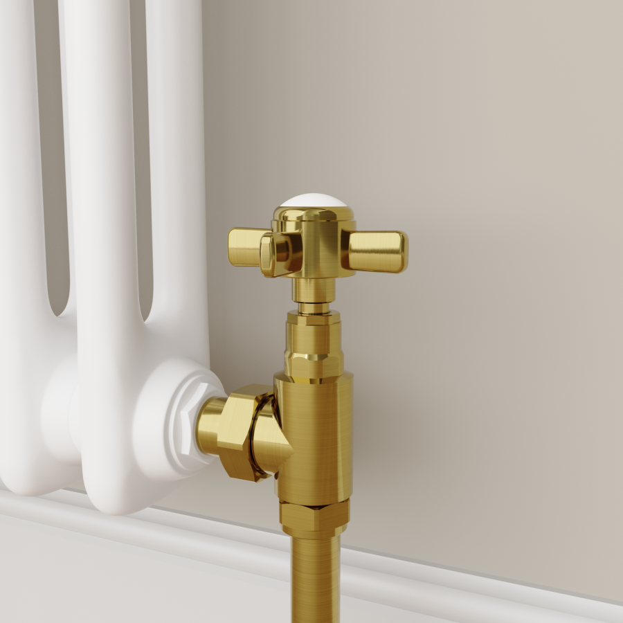 Maesta Brushed Brass Traditional Manual Angled Radiator Valves (pair)