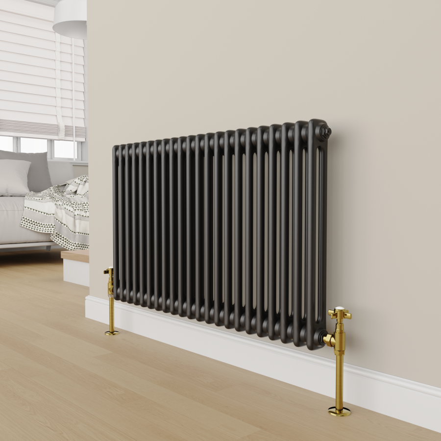 Maesta Brushed Brass Traditional Manual Angled Radiator Valves (pair)