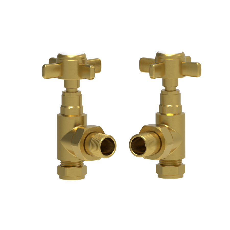 Maesta Brushed Brass Traditional Manual Angled Radiator Valves (pair)