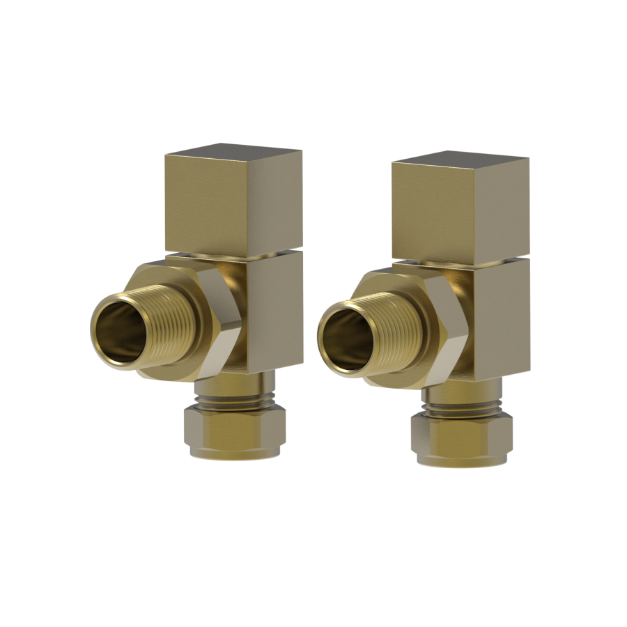Elego Brushed Brass Modern Manual Angled Radiator Valves (pair)