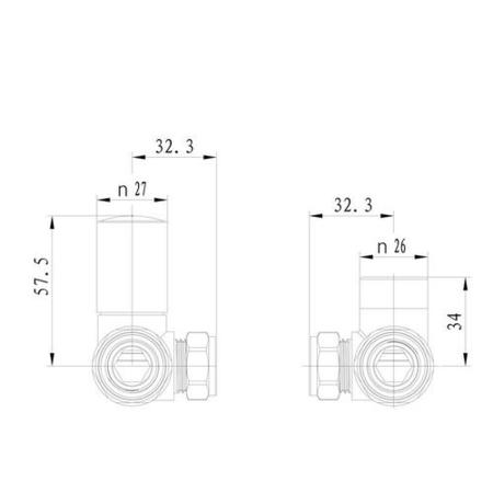 Elego White Modern Manual Corner Radiator Valves With Lockshield
