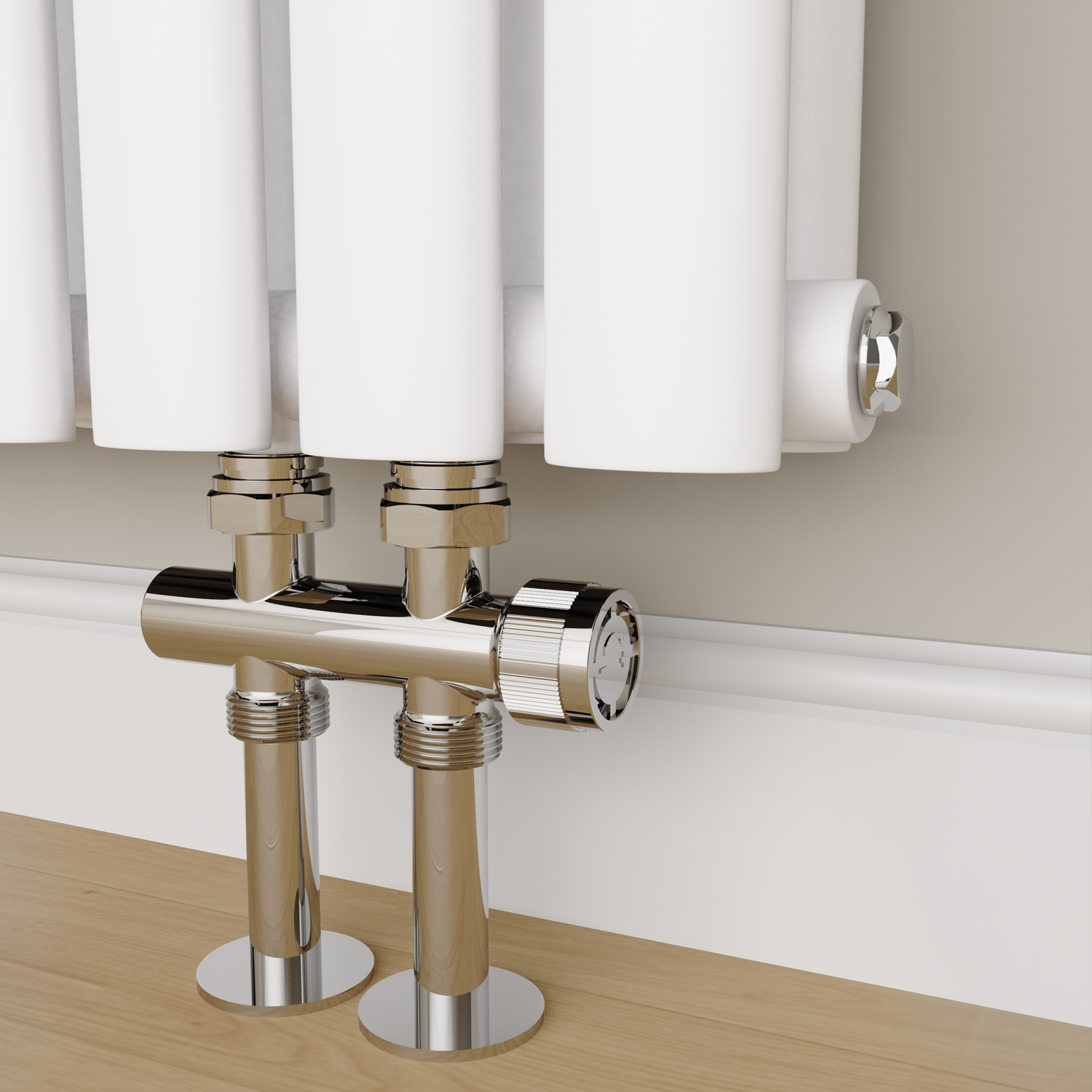 Image of Elego Elego Chrome Modern Manual H Block Radiator Valves Chrome 12.8 x 8 x 2.5 cm MAN-H-3CH