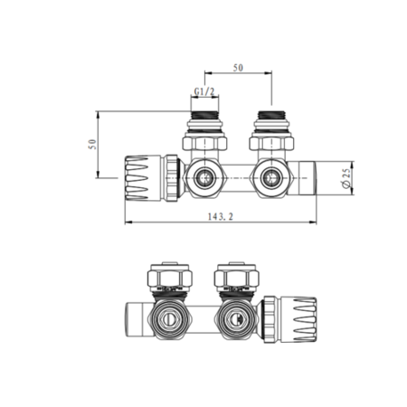 Elego Anthracite Gray Modern Manual H Block Angled Radiator Valves (pair)