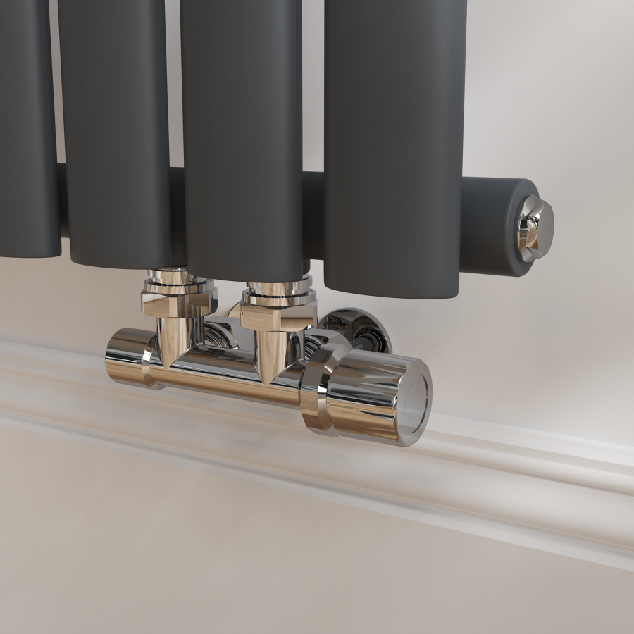 Elego Chrome Modern Manual H Block Angled Radiator Valves With Lockshield