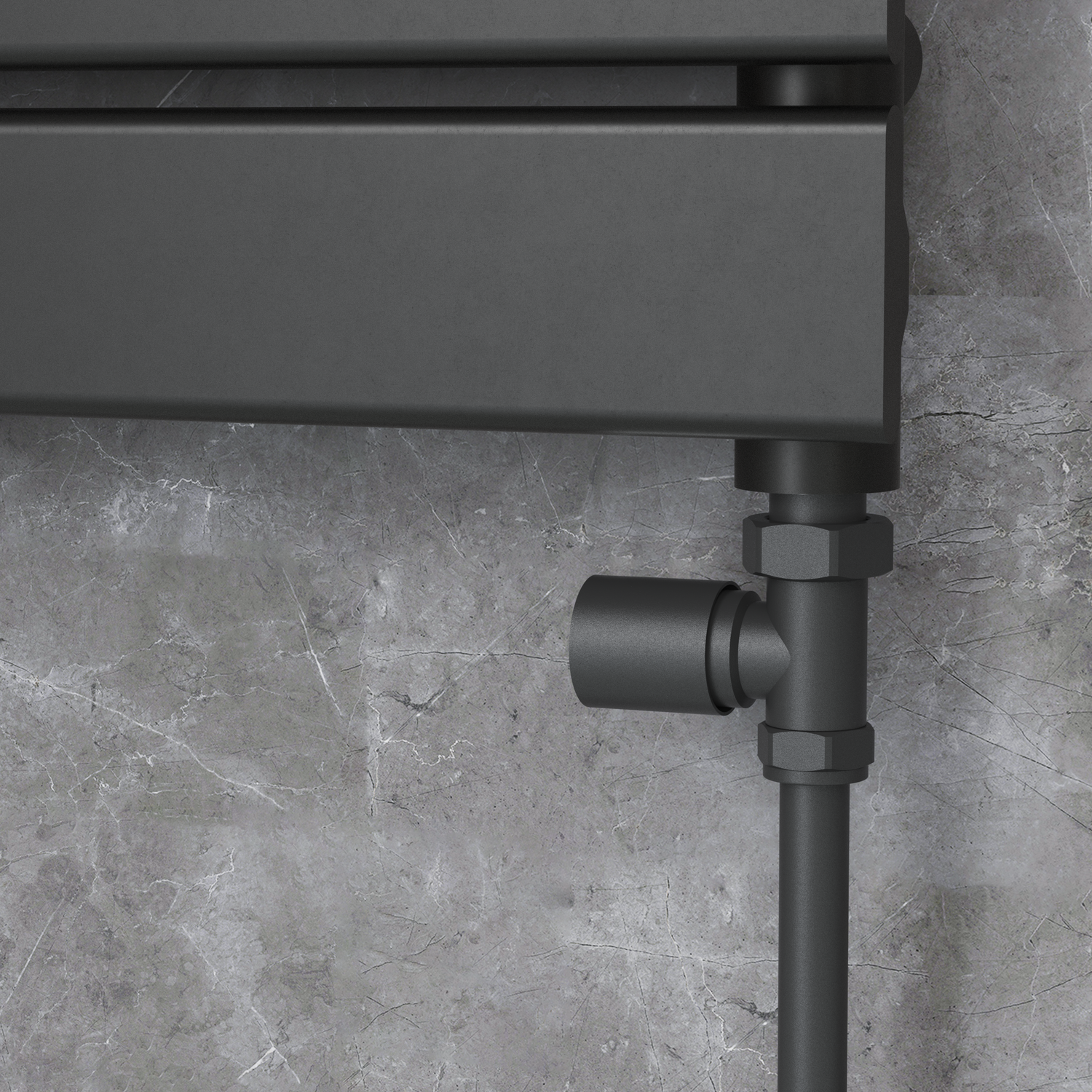 Elego Black Matte Modern Manual Straight Radiator Valves (Pair)