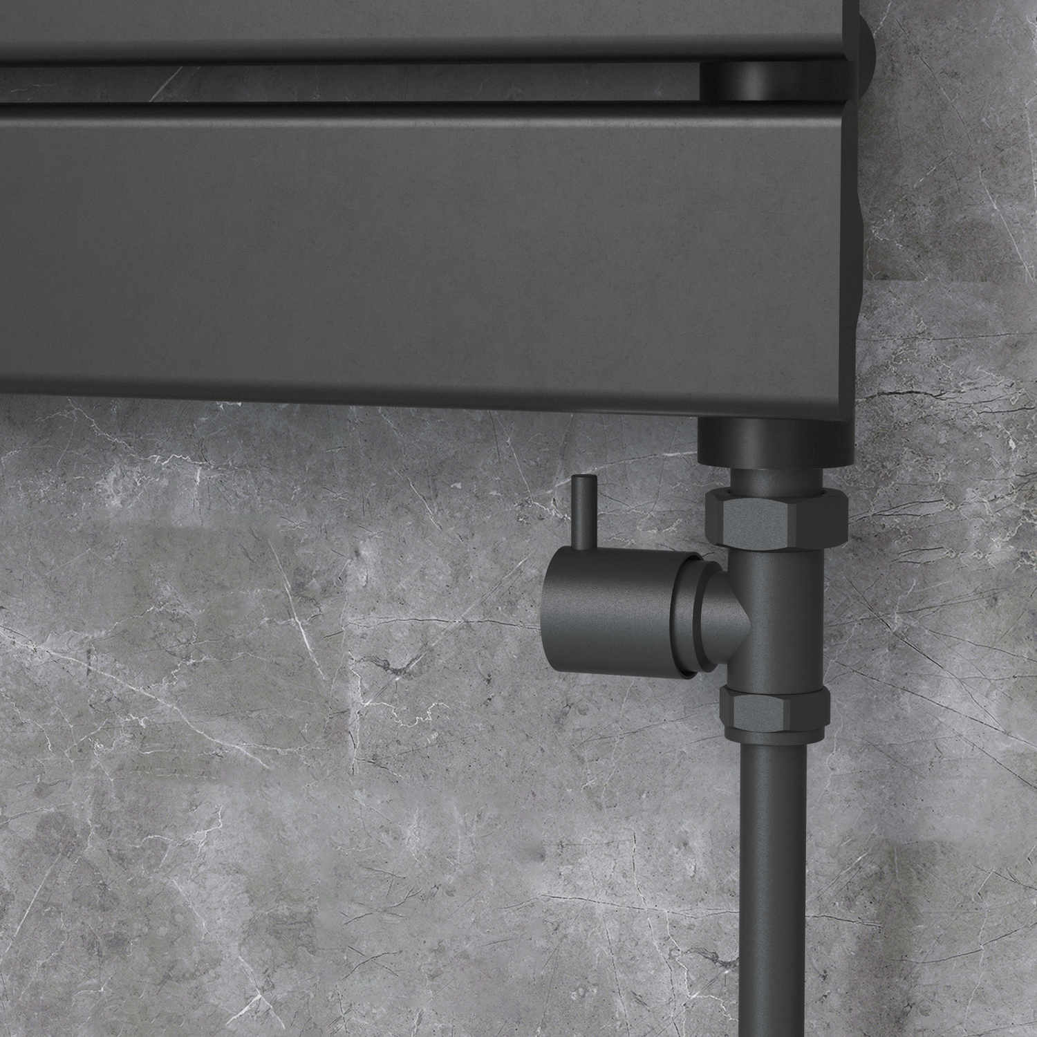 Elego Black Matte Modern Manual Straight Radiator Valves (Pair)