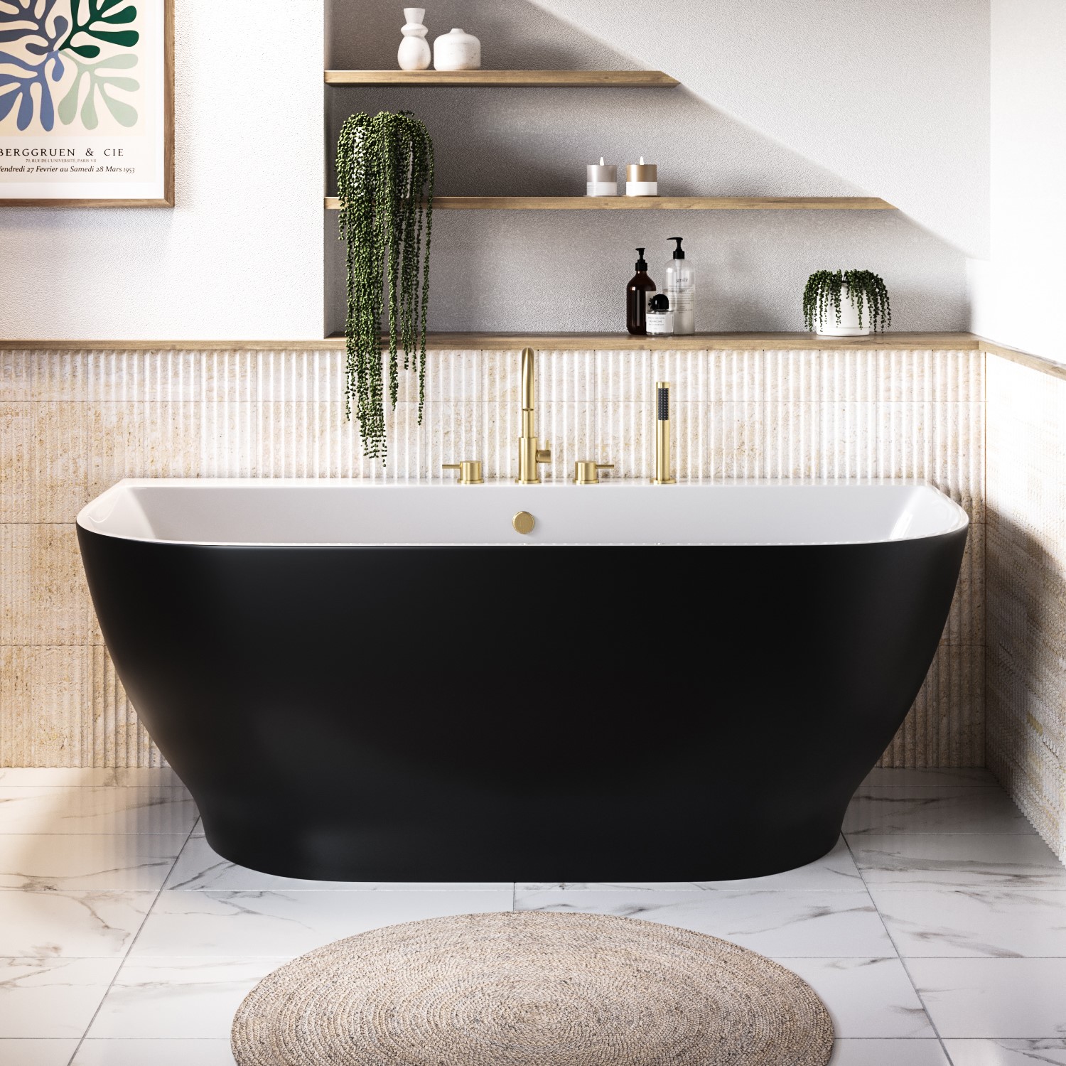 Manilla Freestanding Matt Back To Wall Double Ended Bath 1650 X 780Mm DM927E-1650-MB - Image 2