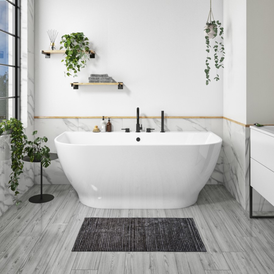 GRADE A2 - Freestanding Back to Wall Double Ended Bath 1650 x 780mm - Manilla