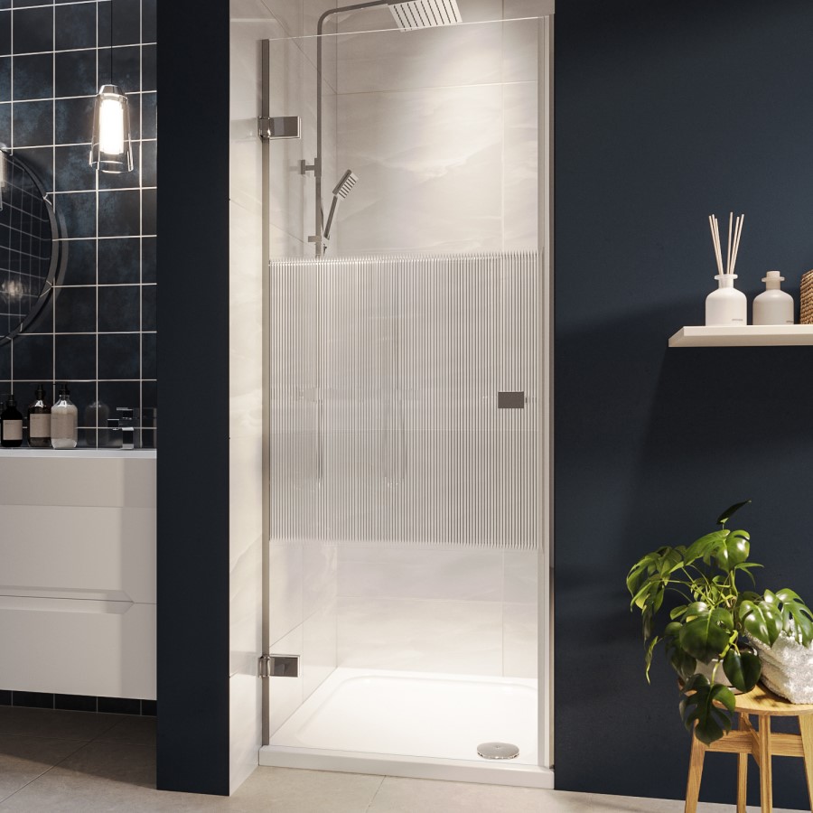ONLY OPENED - 800mm Fluted Glass Right Hand Hinged Shower Door 8mm Glass - Matira