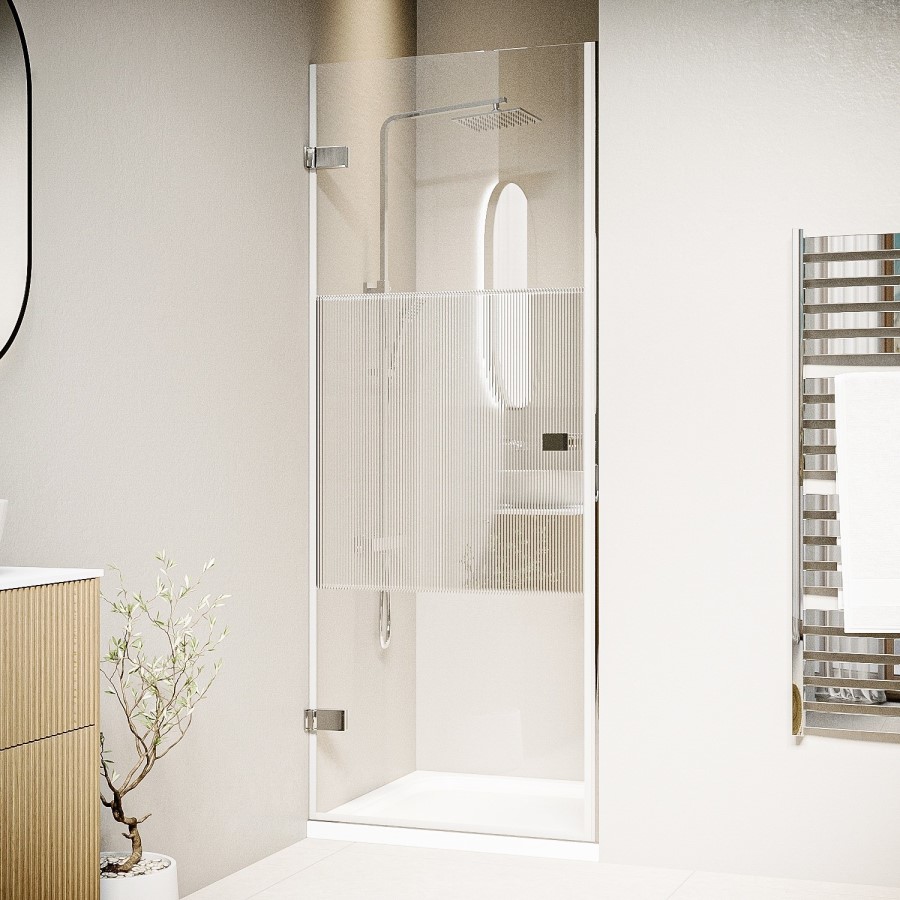 ONLY OPENED - 800mm Fluted Glass Right Hand Hinged Shower Door 8mm Glass - Matira