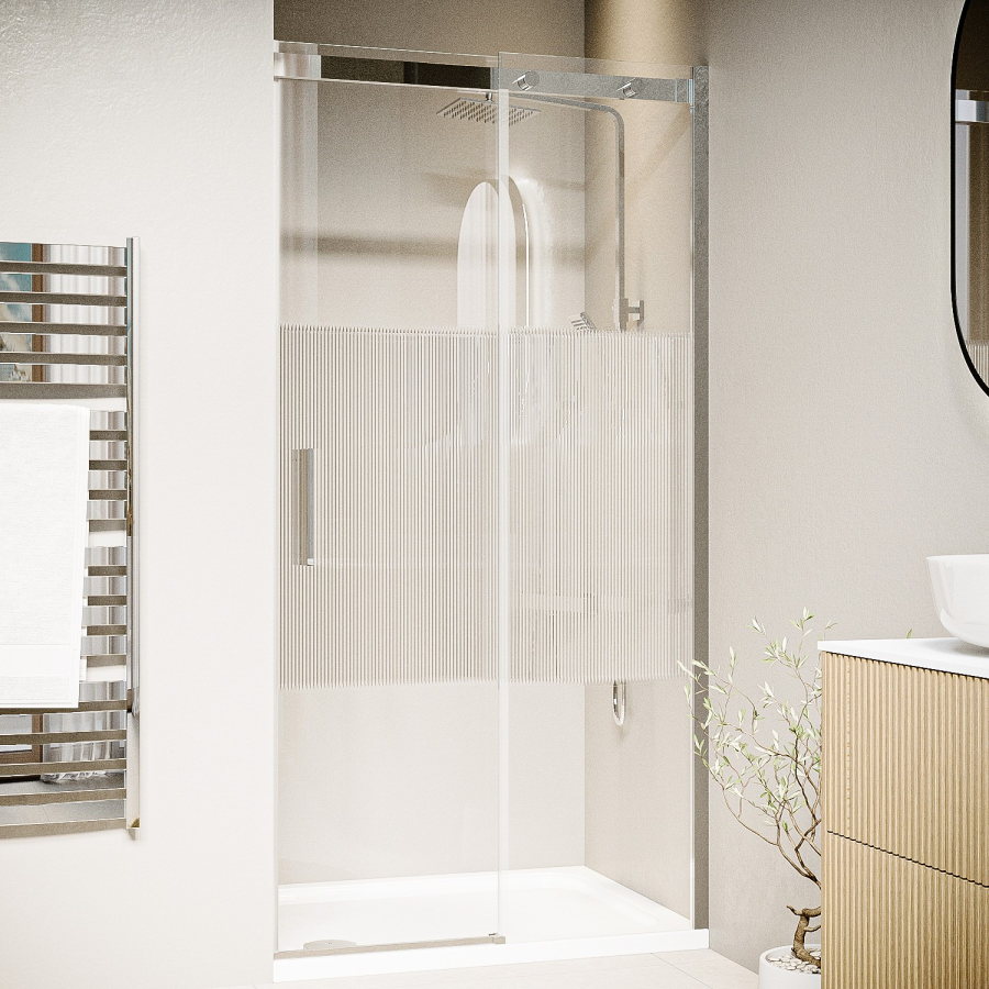 1000mm Ribbed / Fluted Glass Left Hand Sliding Shower Door 8mm Glass - Matira