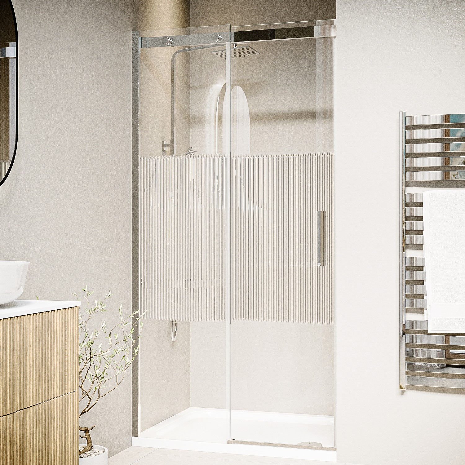 Chrome 8mm Fluted Glass Sliding Shower Door 1200mm Right Hand - Matira ...