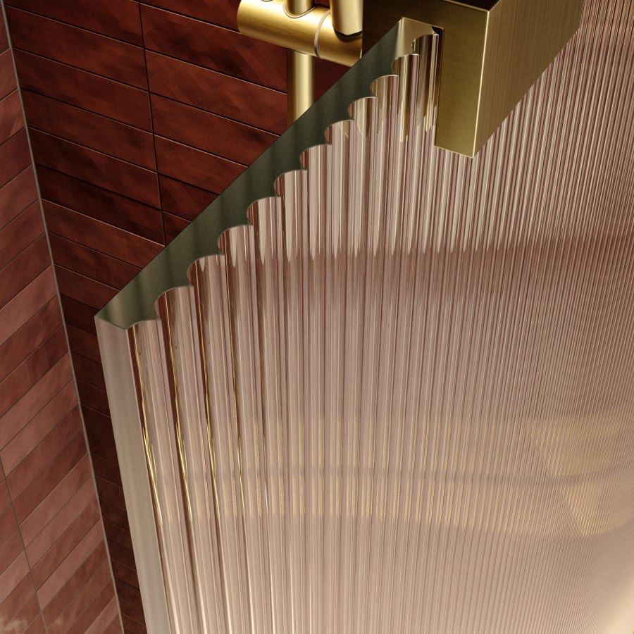 1000mm Brushed Brass Ribbed / Fluted Glass Shower Screen for Wet Room & Walk In Shower - Matira
