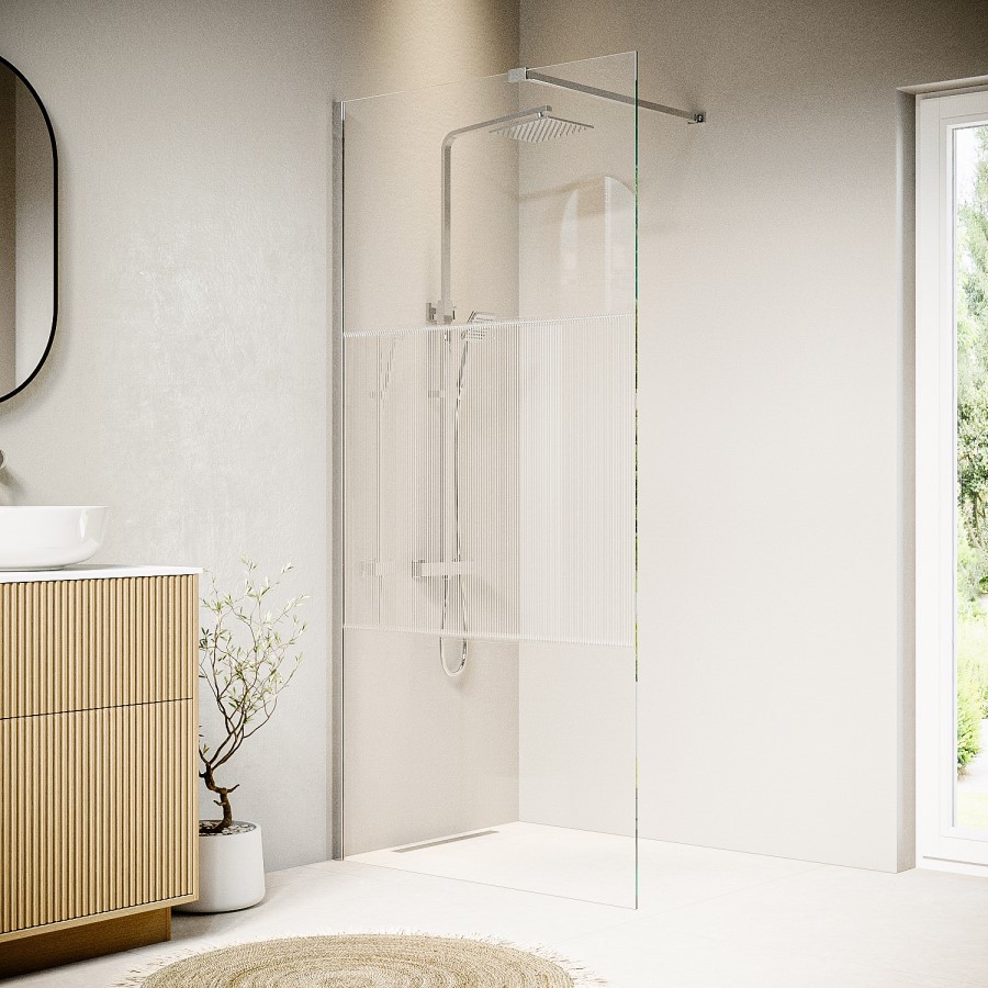 1000mm Ribbed / Fluted Glass Shower Screen for Wet Room & Walk In Shower - Matira