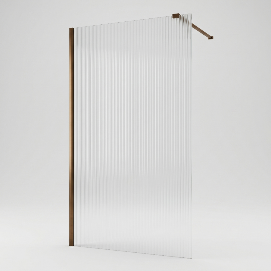 1200mm Brushed Bronze Ribbed / Fluted Glass Shower Screen for Wet Room & Walk In Shower - Matira