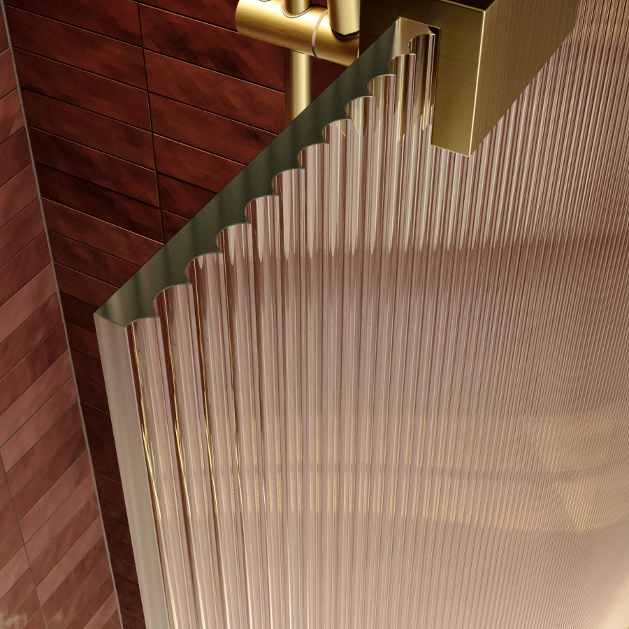 800mm Brushed Brass Ribbed / Fluted Glass Shower Screen for Wet Room & Walk In Shower - Matira