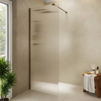 800mm Brushed Bronze Ribbed / Fluted Glass Shower Screen for Wet Room & Walk In Shower - Matira
