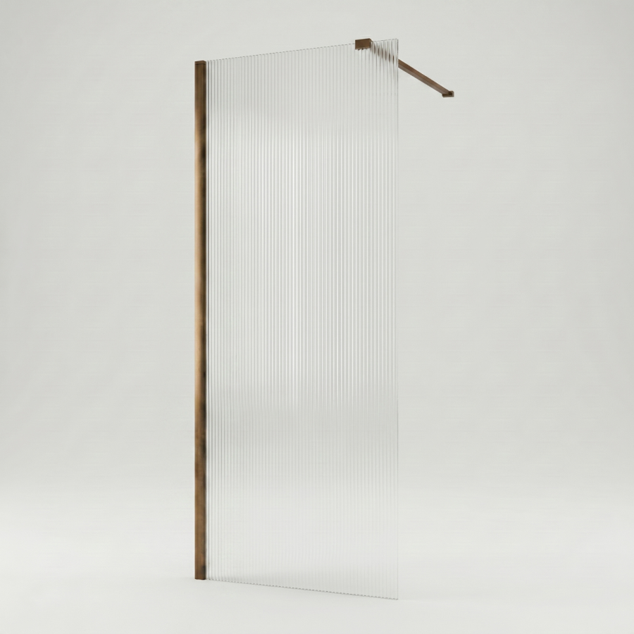 800mm Brushed Bronze Ribbed / Fluted Glass Shower Screen for Wet Room & Walk In Shower - Matira