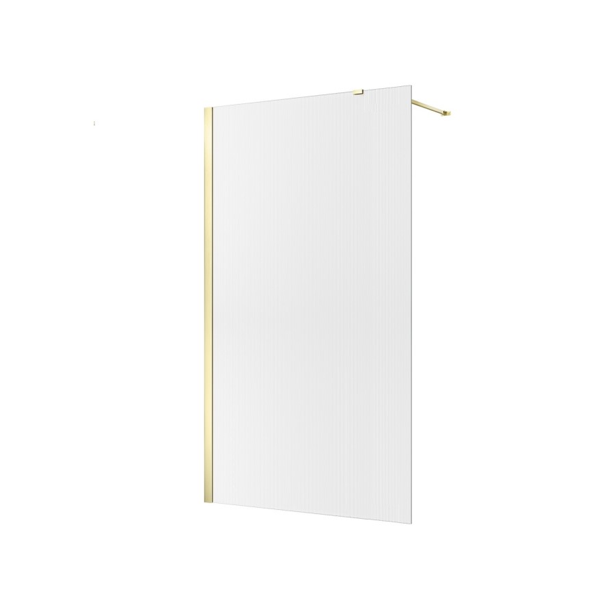 800mm Brushed Brass Ribbed / Fluted Glass Shower Screen for Wet Room & Walk In Shower - Matira