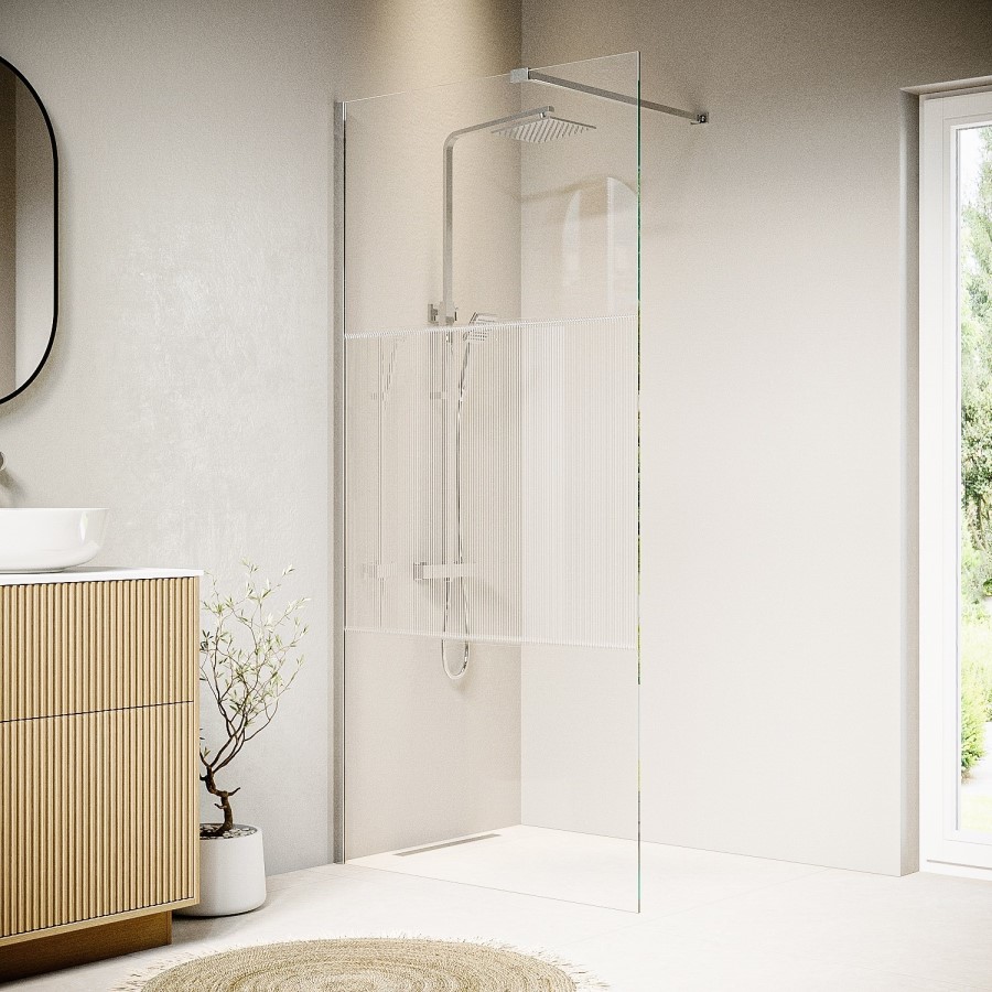 900mm Ribbed / Fluted Glass Shower Screen for Wet Room & Walk In Shower - Matira