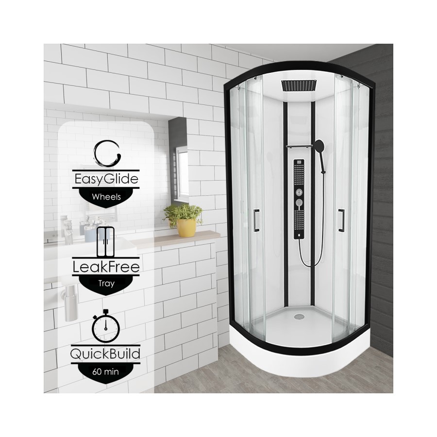 Insignia Monochrome Black Framed Quadrant Shower Cabin 900 x 900