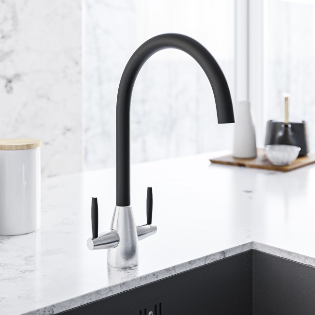 Black Twin Lever Kitchen Mixer Tap- Enza Medina