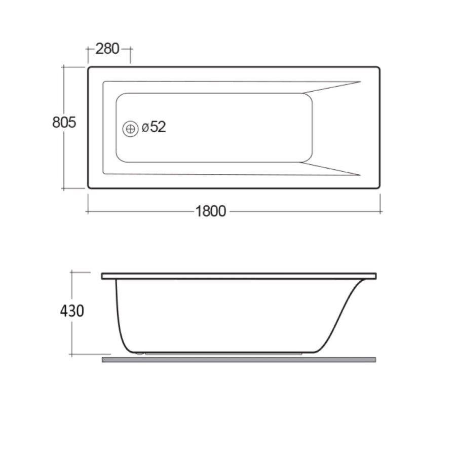 RAK Ceramics Metropolitan Single Ended Acrylic Bath - 1800 x 800mm