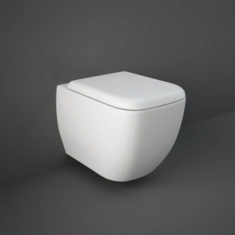 GRADE A1 - RAK Metropolitan Rimless Wall Hung Pan with Hidden Fixations and Soft Close Seat Urea