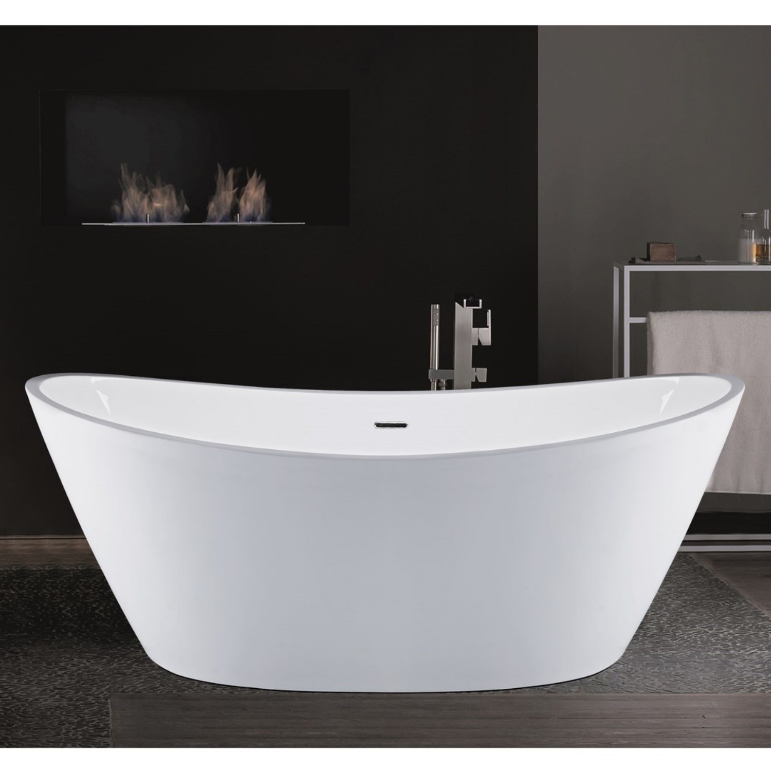 White Freestanding Double Ended Bath 1700 1650 White & Grey Finish Curved Round Roll Top Modern 