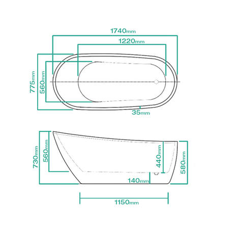 Garbo Modern Freestanding Slipper Bath - 1740 x 780 x 720mm