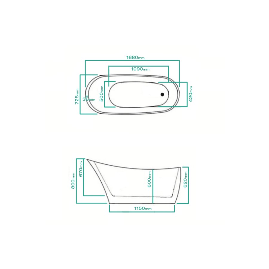 Darcy Modern Freestanding Slipper Bath - 1680 x 730 x 800mm