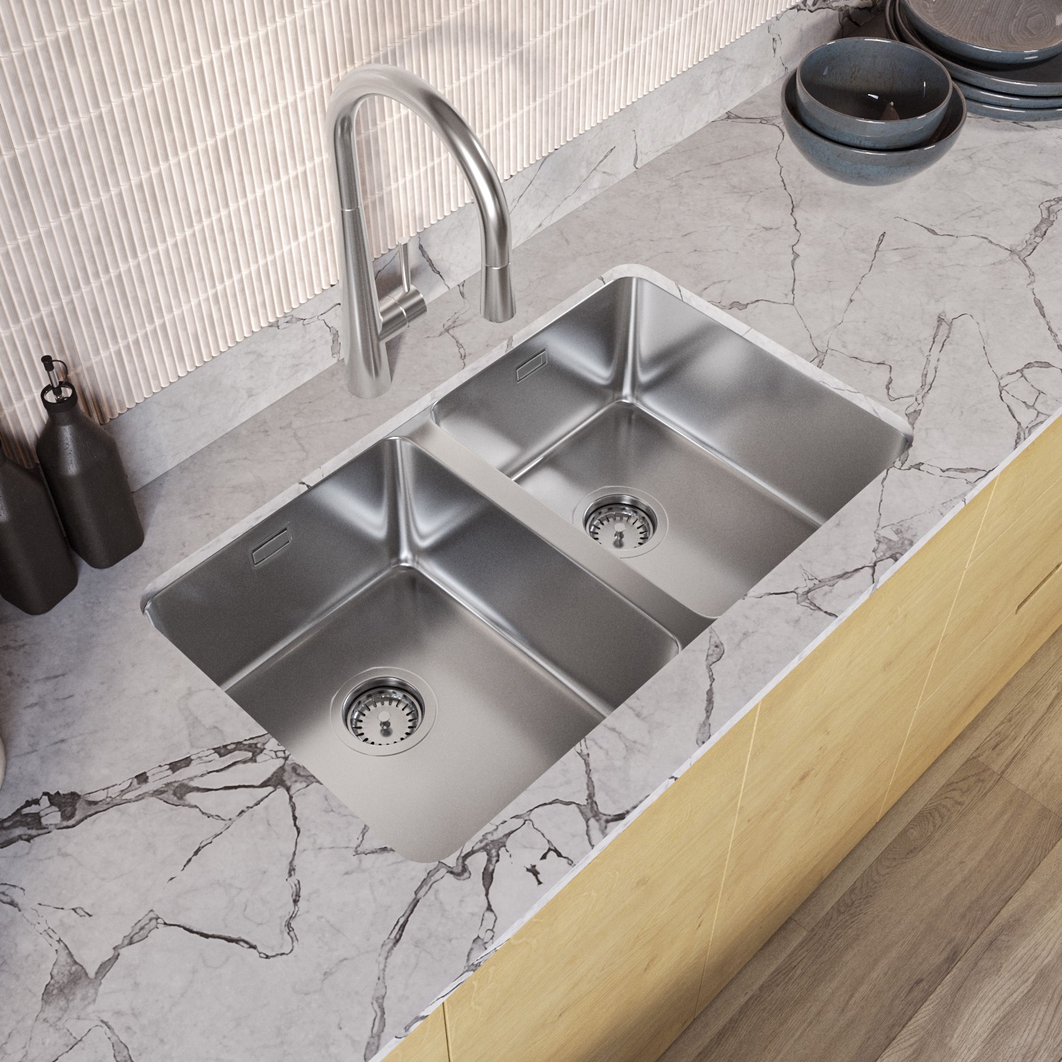 Photos - Bathroom Sink Double Bowl Inset / Undermount Stainless Steel Kitchen Sink - Enza Mia 101048903
