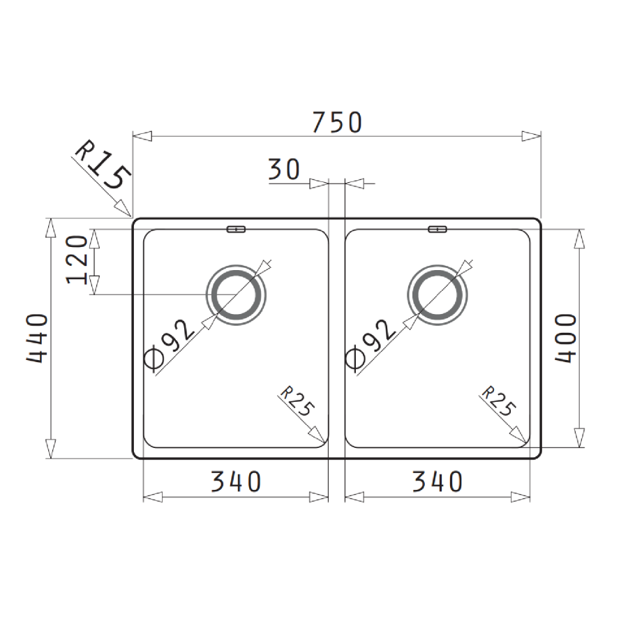 IMPERFECT - Mia 750x440mm Stainless Steel Double Bowl U/M Sink