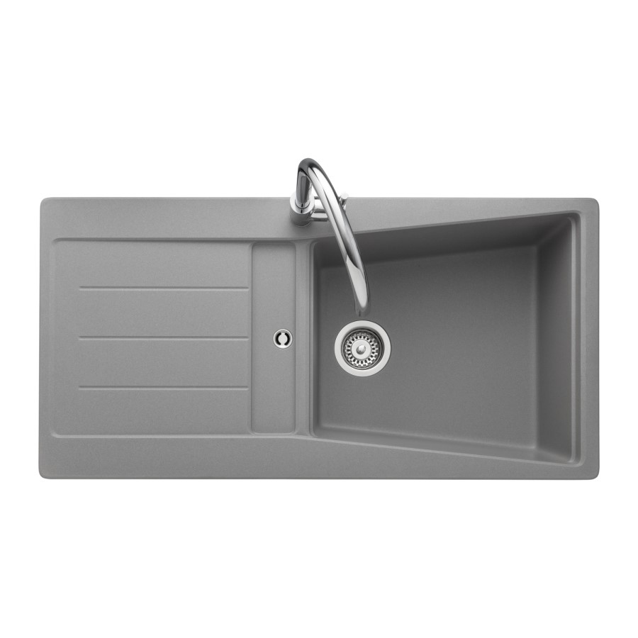 Single Bowl Inset Grey Granite Kitchen Sink with Reversible Drainer - Rangemaster Mica 1000mm