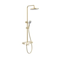 Brushed Brass Round Thermostatic Mixer Shower Set with Bath Filler Spout - Mika