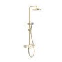 Brushed Brass Round Thermostatic 3 Outlet Mixer Shower Set with Bath Filler Spout  Push Buttons and Shelf- Mika