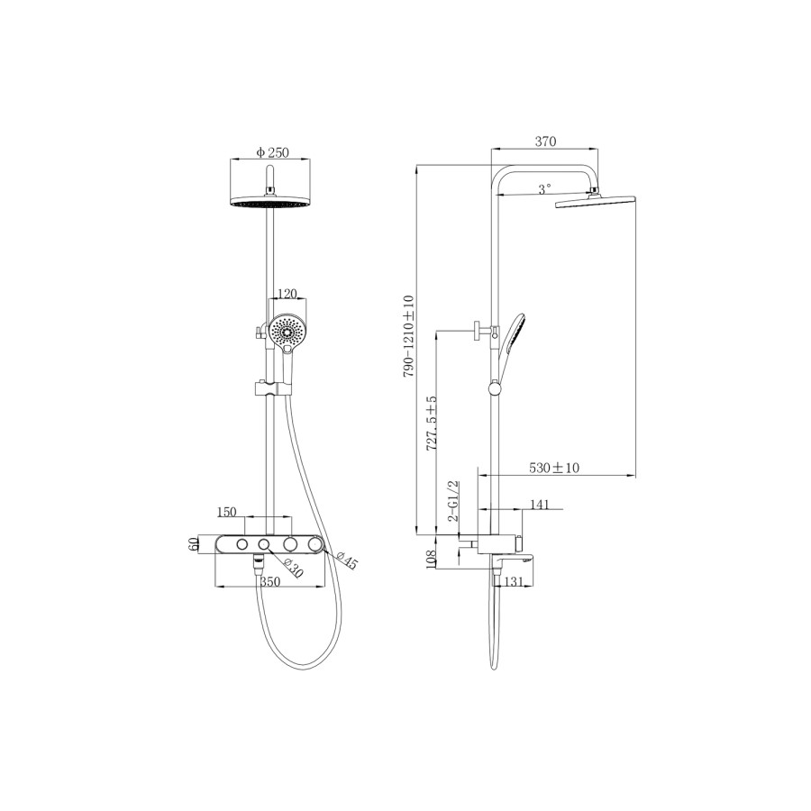 Chrome Round Thermostatic Mixer Shower Set with Bath Filler Spout - Mika