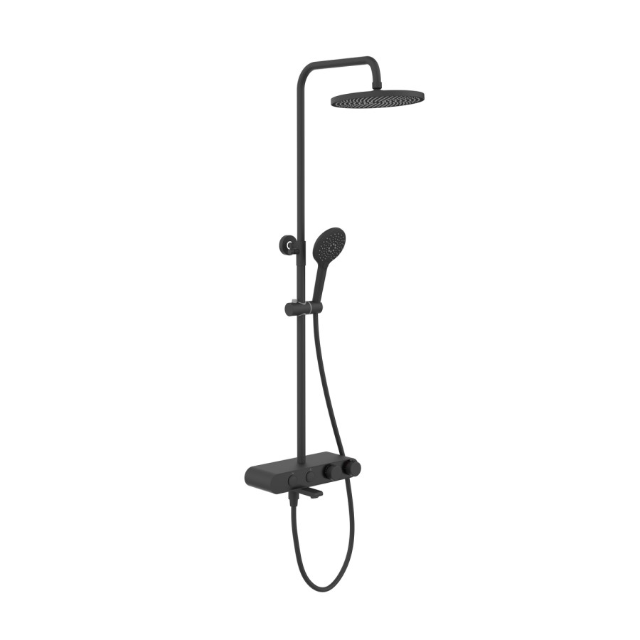 Black Round Thermostatic Mixer Shower Set with Bath Filler Spout - Mika