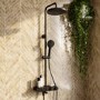 Black Round Thermostatic 3 Outlet Mixer Shower Set with Bath Filler Spout Push Buttons and Shelf- Mika