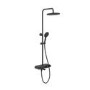 Black Round Thermostatic 3 Outlet Mixer Shower Set with Bath Filler Spout Push Buttons and Shelf- Mika