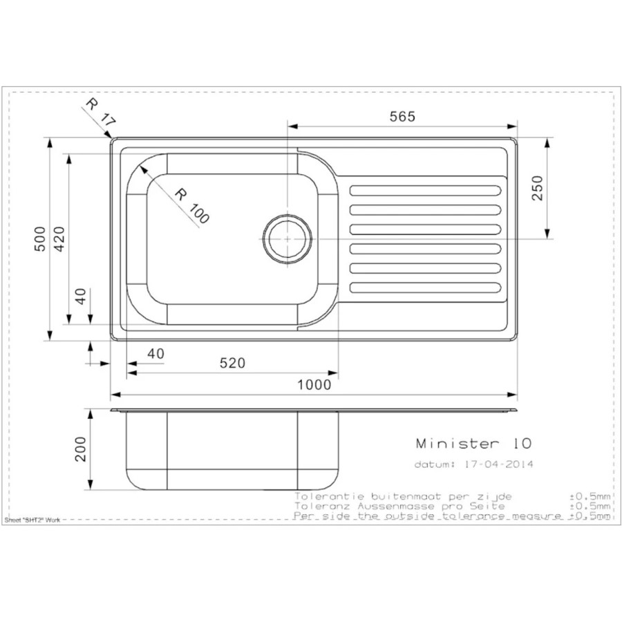 Single Bowl Inset Chrome Stainless Steel Kitchen Sink with Reversible Drainer - Reginox