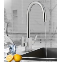 Smeg Chrome Twin Lever Dual Flow Mixer Kitchen Tap - Modena