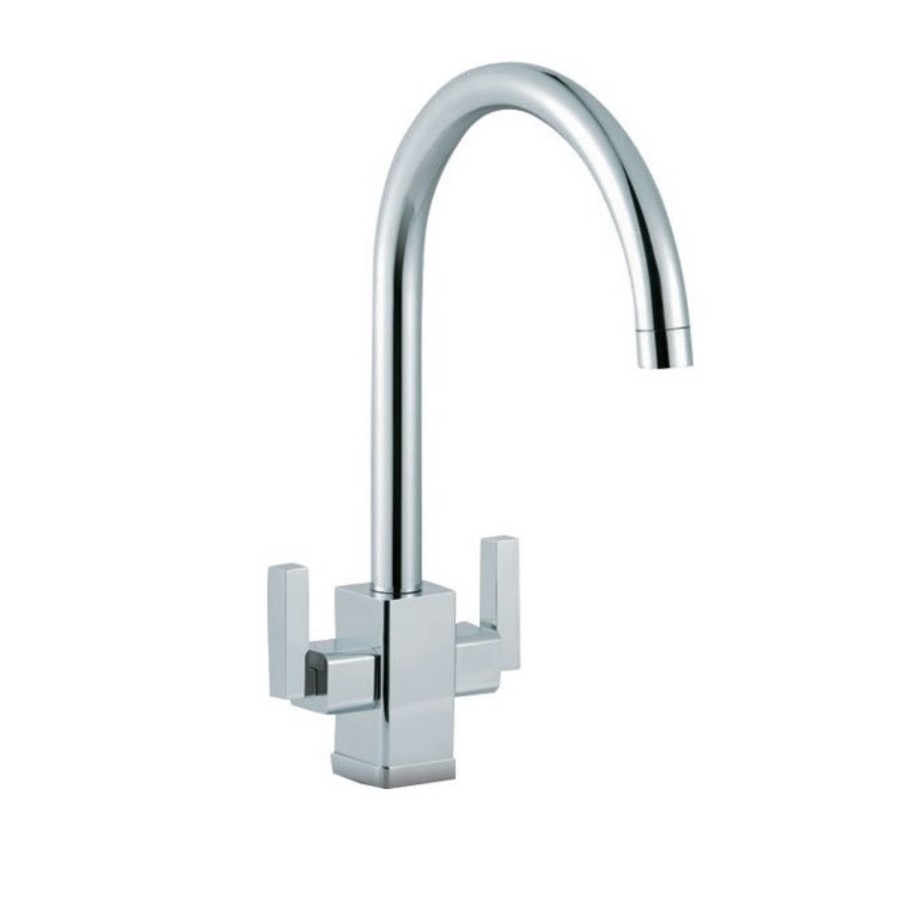 Smeg Chrome Twin Lever Dual Flow Mixer Kitchen Tap - Modena